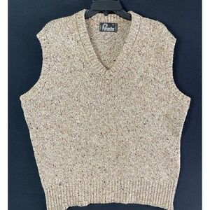 Vintage Panache Knit Sweater Vest‎ Large Brown Tweed V Neck Grampacore USA Wool